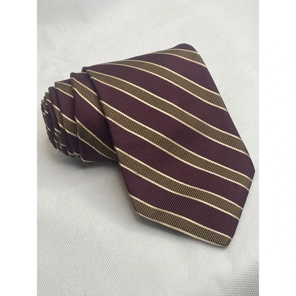 VTG Brooks Bro Basics Collegiate Stripe Necktie Vertical Repp Silk Burgundy Gold